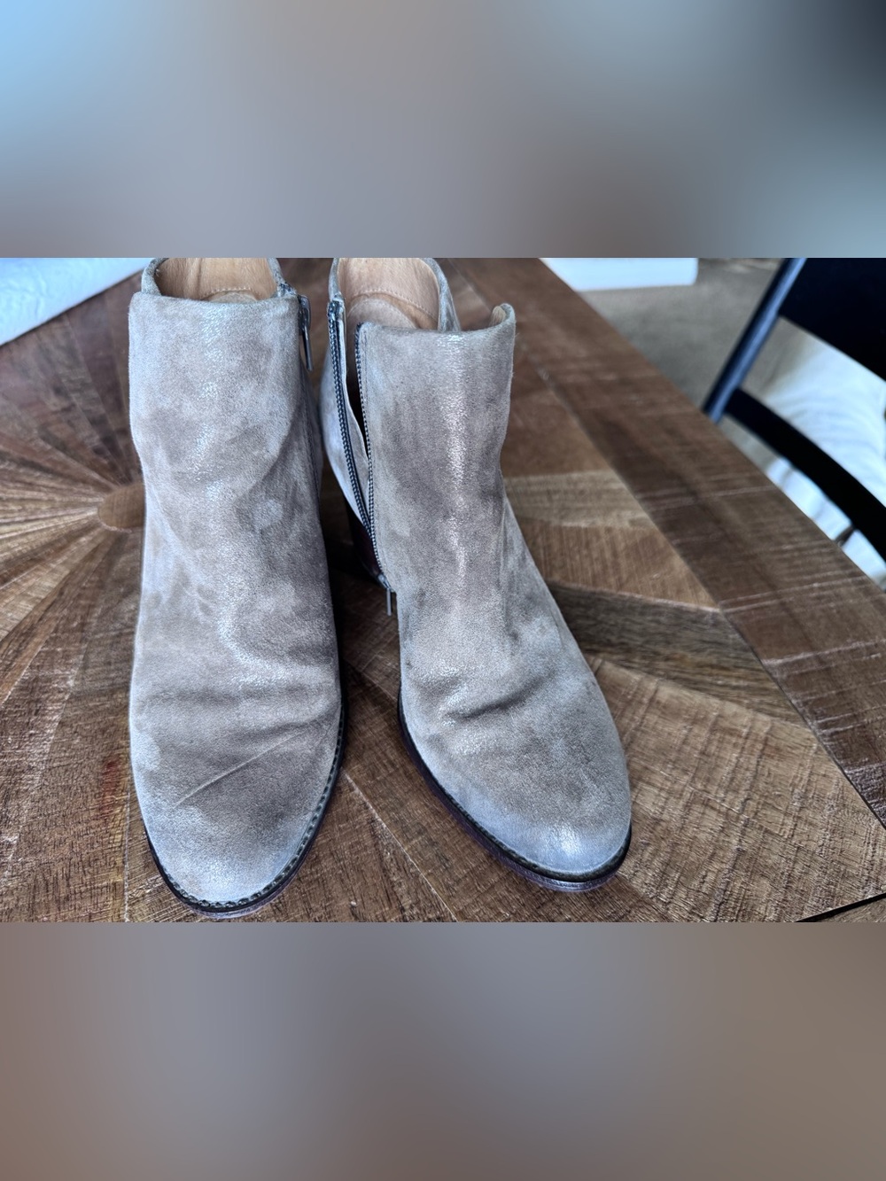 Sofft Taupe Suede Metallic Shine Ankle Booties Size 7